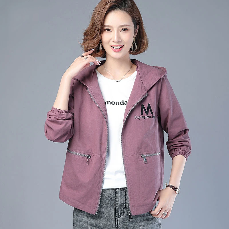 

Spring Casual Zipper Hooded Sports Jacket Women Plus Size 4XL 5XL Mom's Loose Letter Embroidery Fashion Coat Korean Outerwear