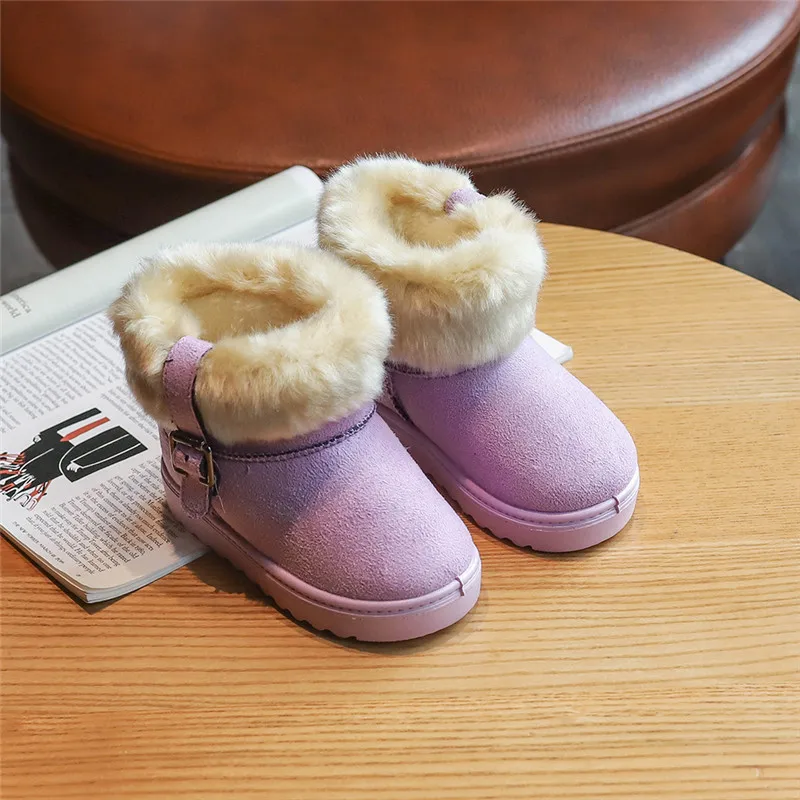 SZ164Purple Зимние детские ботинки; плюшевая теплая хлопковая обувь; модные однотонные зимние ботинки для девочек; ботинки для маленьких девочек; кроссовки на плоской подошве; SZ164 - Цвет: SZ164Purple