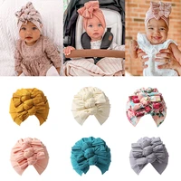 boutique three bow hat for baby girls vintage floral printed newborn turban hat cotton toddlers headwrap bebes infant bow beanie