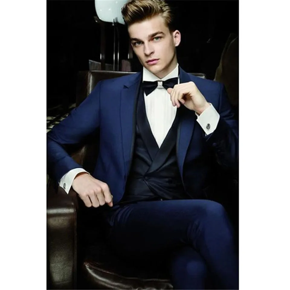 

High Quality One Button Royal Blue Groom mens suit Tuxedo Notch Lapel Wedding Prom Dinner Suits for men 2019( jacket+Pants+vest)