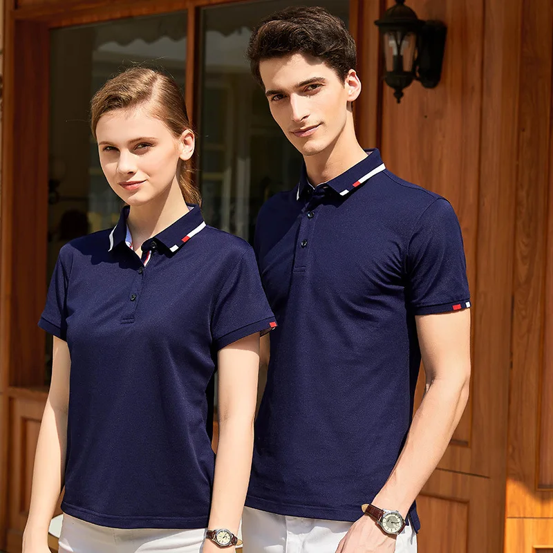 

T-shirts custom logo collar short sleeve pure color men and women