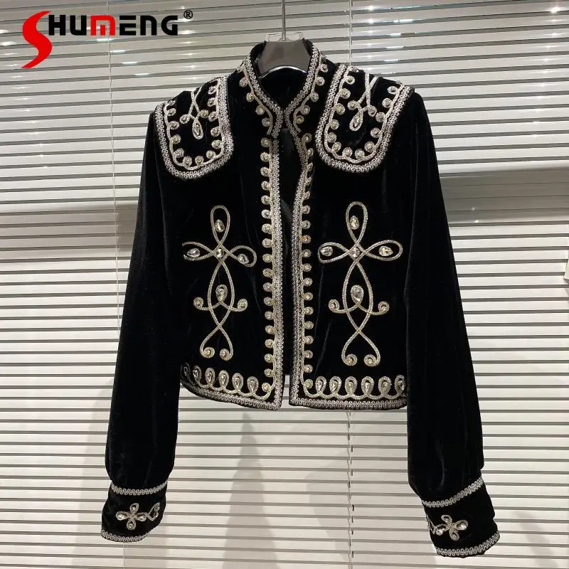 2021 Fall New Model Private Elegant Court Style Buckle Velvet Jacket Women’s Fashion High Street Floral Cardigan Outerwear&coats