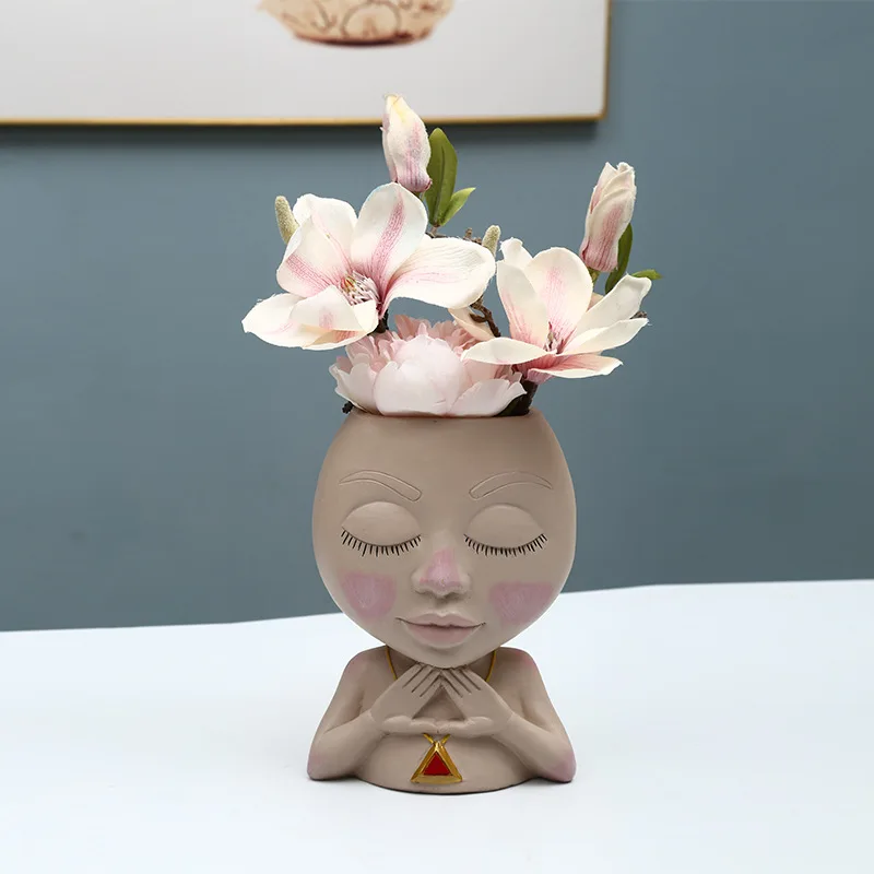 

Face Planter Flower Pot Succulent Head Sweet Resin Cactus with Drainage Hole Closed Eyes