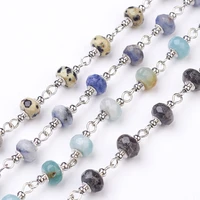 3 strand 1mm handmade gemstone beaded chains unwelded for necklaces bracelets diy making with iron eye pinbeads 8mm
