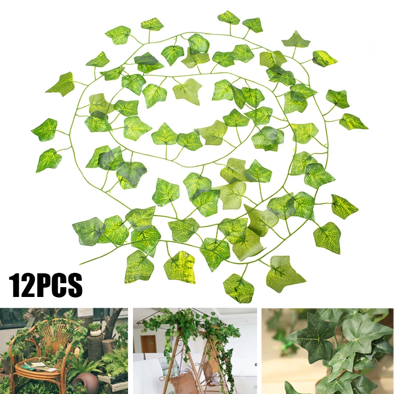 

12 шт. искусственные растения-гирлянды в виде листьев плюща, листвы, пластиковые искусственные растения, вечерние принадлежности, Свадебный ...