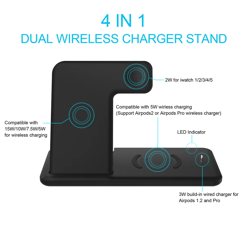 wireless charger stand 3 in 1 qi 15w fast charging dock station for apple watch iwatch 7 6 airpods pro iphone 13 12 11 xs xr x 8 free global shipping