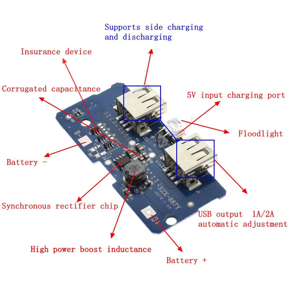 18650 Двойной Micro USB 3,7 V до 5V 2A повышающий Мобильный Внешний аккумулятор DIY 18650 литиевая батарея зарядное устройство печатная плата Повышающий Модуль со светодиодом