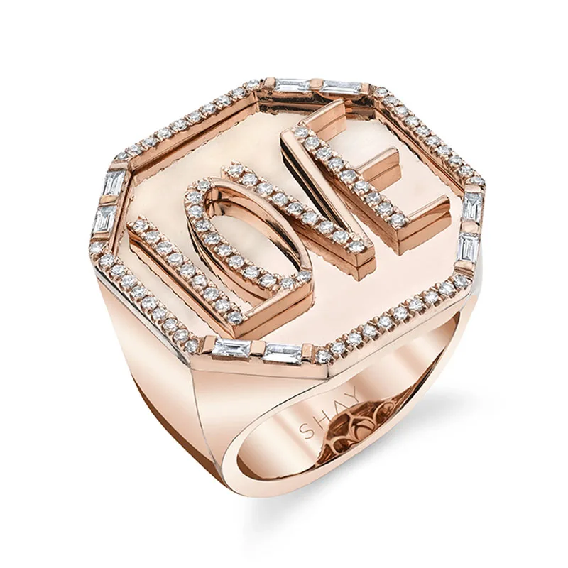 

European and American Style Male Ring 2 Colors Craved 'Love" Inlaid Crystal Rhinestone Couples Ring for Men Party Jewelry