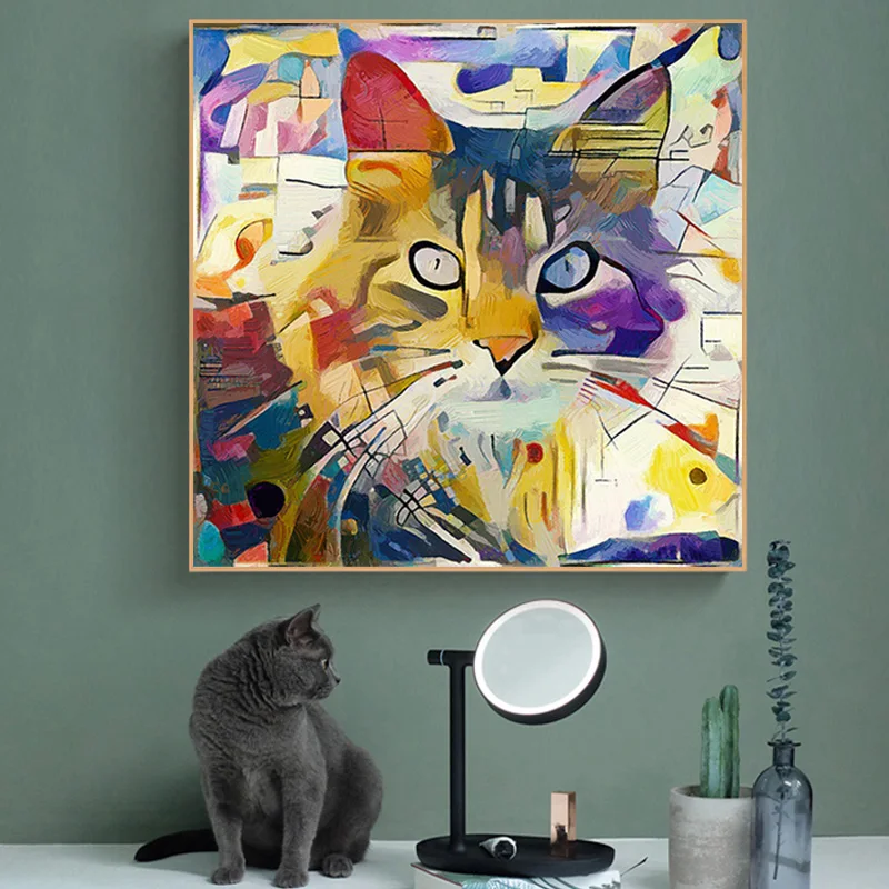 

Colorful Cat Animal Pictures Kandinsky Abstract Oil Painting Canvas Posters and Prints Wall Art Pictures for Living Room Cuadros