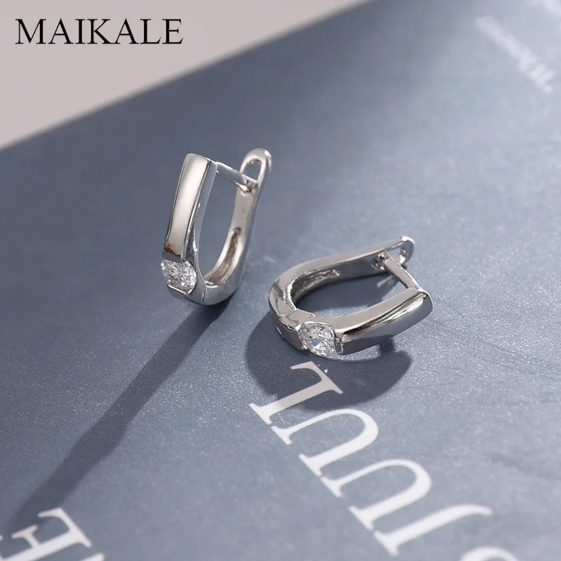 MAIKALE, классические u-образные серьги-гвоздики для женщин, ювелирные изделия, AAA кубический цирконий, посеребренные, темпераментные корейские серьги, подарки