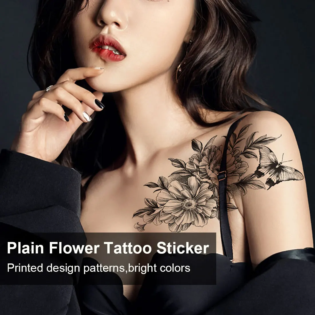 

Sexy Flower Tattoo Sticker Waterproof Black Rose Peony Temporary Tattoo Sticker Flower Body Art Fake Tattoo Sticker Girl Women