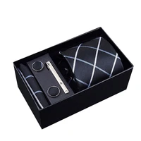 100silk men tie set fashion paisley jacquard tie handkerchiefcufflinksclip gift box set wedding business necktie