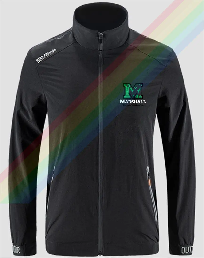 

Thundering Herd Marshalla White Logo Slim Sport Jacket Men's Street Windbreaker Zipper Thin Jacket Casual Front Printing Jacket