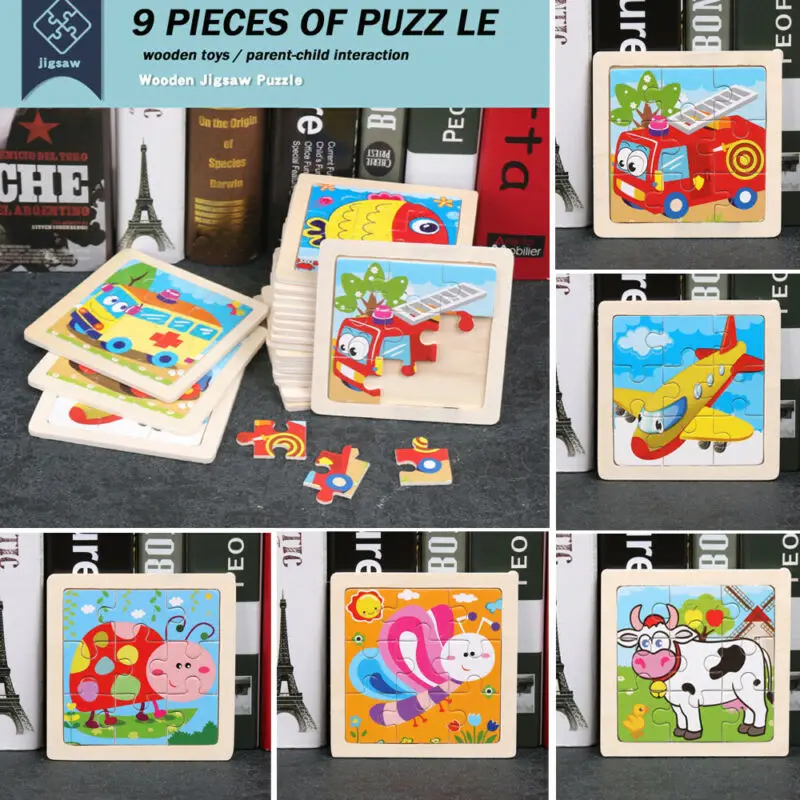 Горячая 17 видов стилей Животные деревянные блоки 9 шт. одежда для малышей Детские