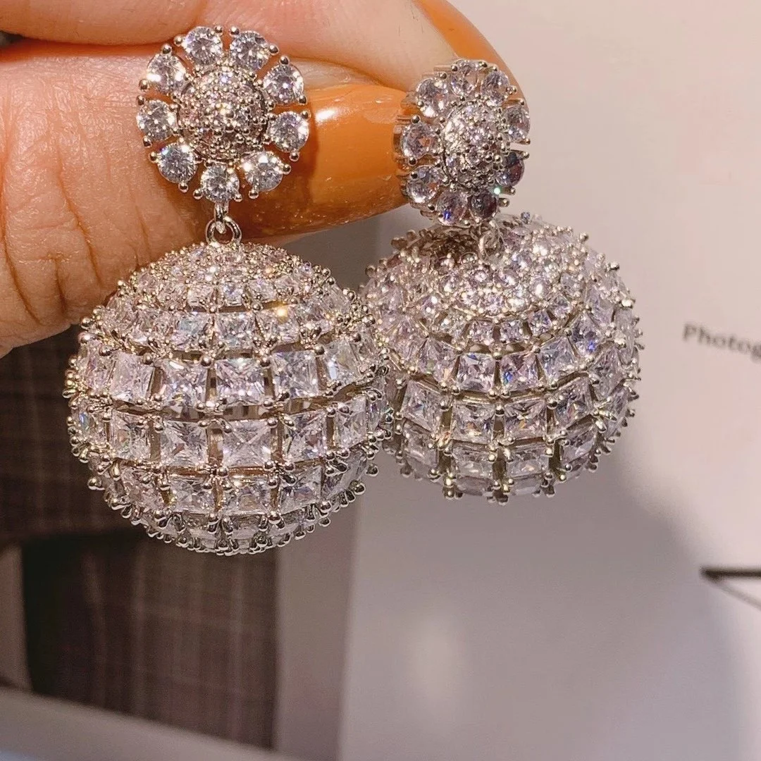 

Luxury Full Zirconium Long Ball Earrings for Women Wedding Party Jewelry