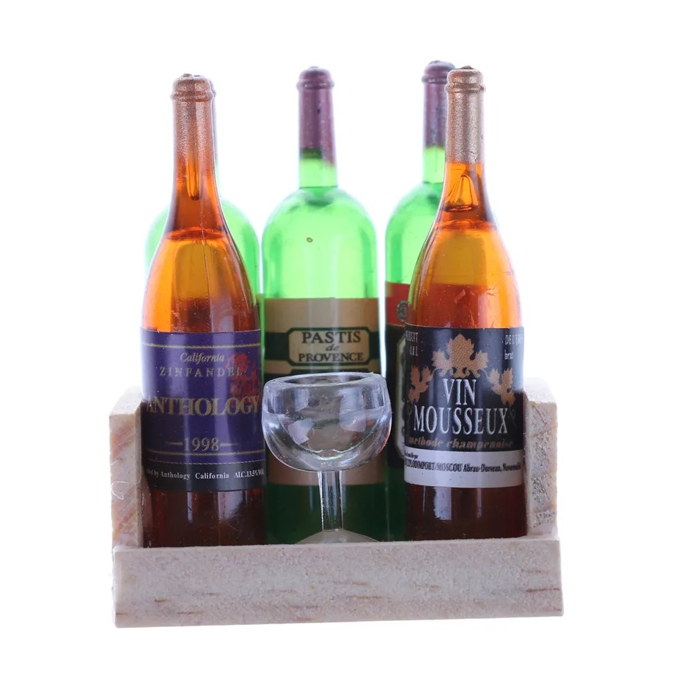 1 набор миниатюрных бутылок для винного сока деревянная стойка 1:12 кукольный