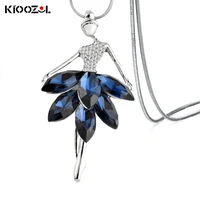 kioozol elegant charm dancer cubic zirconia blue white color dress pendant long necklace for women retro fashion jewelry 342 ko2