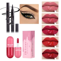 2pcs long lasting moisturizer matte velvet lipstick eyeliner pencil stamp pen eye liner lip gloss waterproof cosmetic makeup