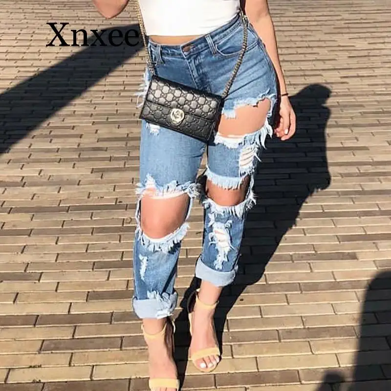 Пикантные уличные Клубные рваные джинсы с большими отверстиями женские