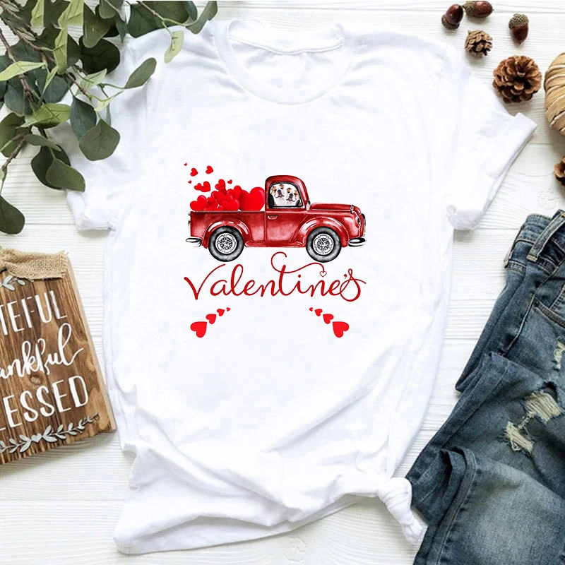 

Romantic Vintage Car Flower Streetwear Harajuku T Shirt Cool 90s Short Women' Tshirt Letter Print Summer Vintage Lady Hipster