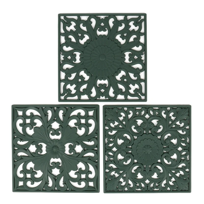 

3Pcs/Set Square 3D Embroider Silicone Placemat Tableware Oil Resistant Heat Insulation Tablemat Coaster