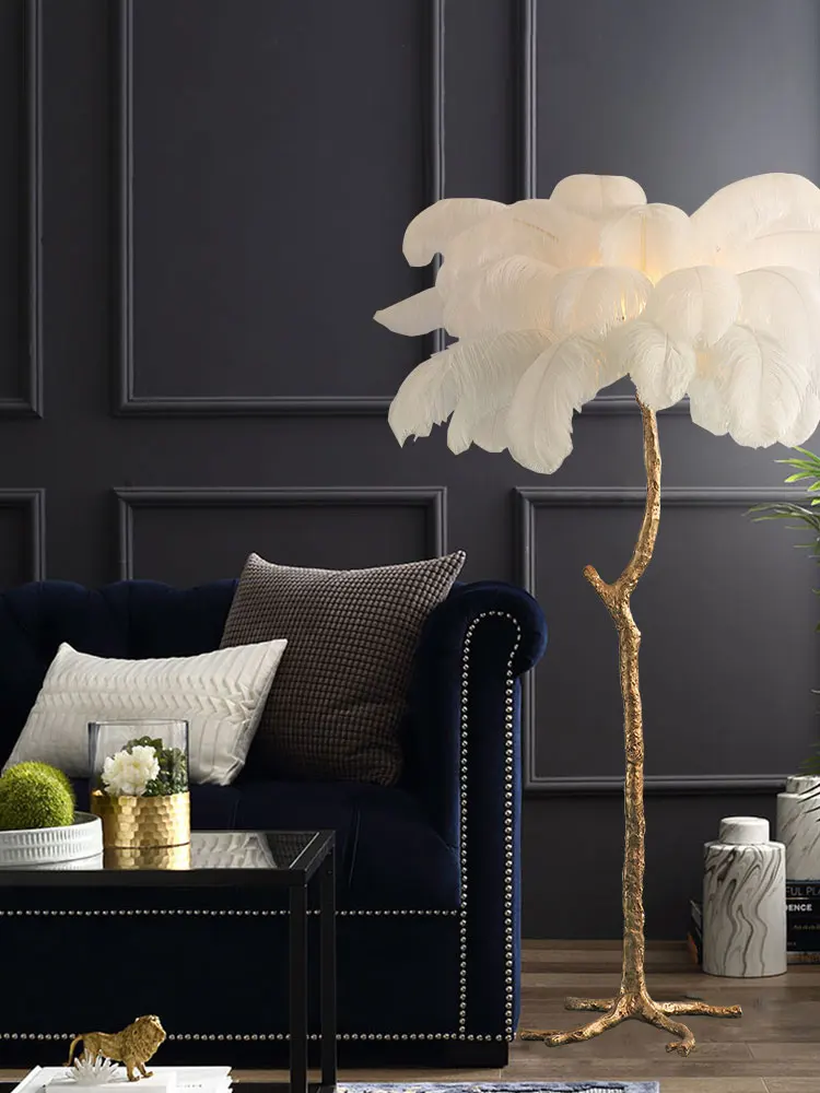 

Nordic ostrich feather floor lamp princess room living room bedroom bedside lamps Luxury Tree Branch Feather Floor Lamp LB031320