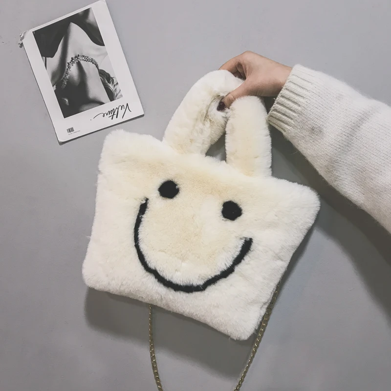 Женская плюшевая smiley Сумочка с пряжкой сумка на плечо милая мягкая женская из