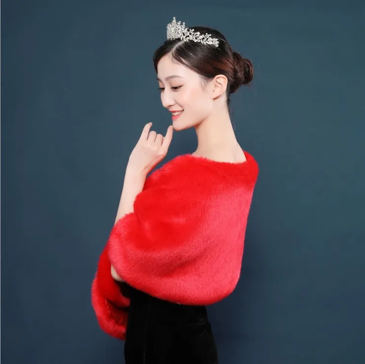 Bridal Black Red Formal Party Evening Prom Jackets Wraps Faux Fur cloaks Wedding Capes Winter Women Bolero Wrap Shawls | Свадьбы и