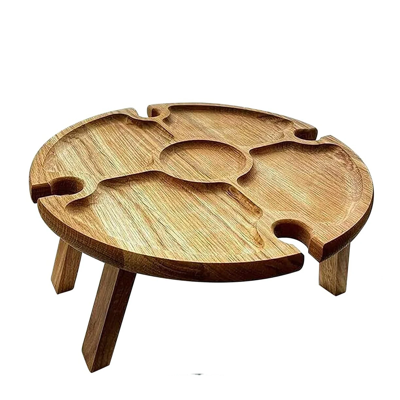 

Foldable Wine Picnic Table Portable Mini Charcuterie Round Desk with 5 Cells & 4 Glass Holder for Travel Beach XR-Hot