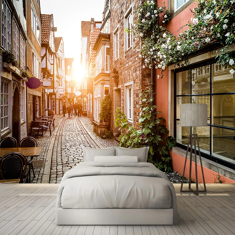 Custom 3D Poster Wall Painting European City Town Street View Photo Wallpaper Cafe Restaurant Living Room Sofa Decor Murals |
