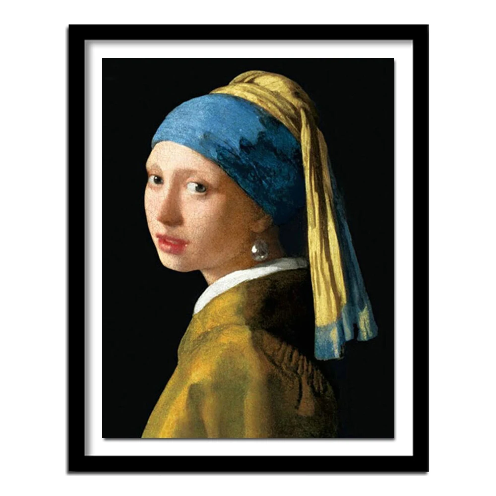 Алмазная вышивка vermeer девушка с жемчугом ожерелье сделай сам алмазная живопись