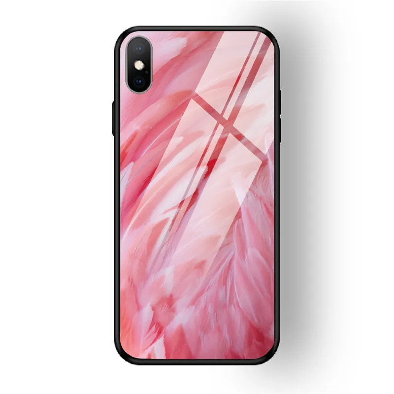 08 Чехол для iPhone X XS MAX XR для 6 6S 7 8 PLUS чехол из закаленного стекла с перьями красный желтый задняя чехол для iPhone 5 5S SE Funda - Цвет: 08
