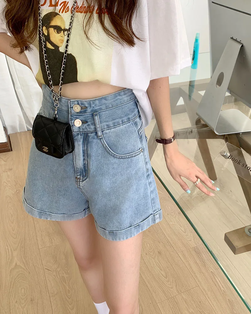 

S-XL 2Colors women's denim short high waist female casual summer ladies Wide Leg A line shorts jeans for womens (78697