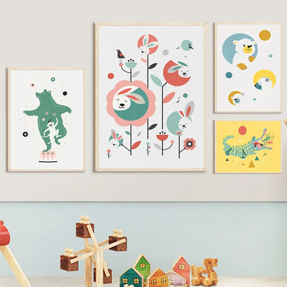 

Racoon Bear Fox Bunny Alligator Lion Nursery Wall Art Canvas Painting Nordic Posters And Prints Wall Pictures Kids Room Decor