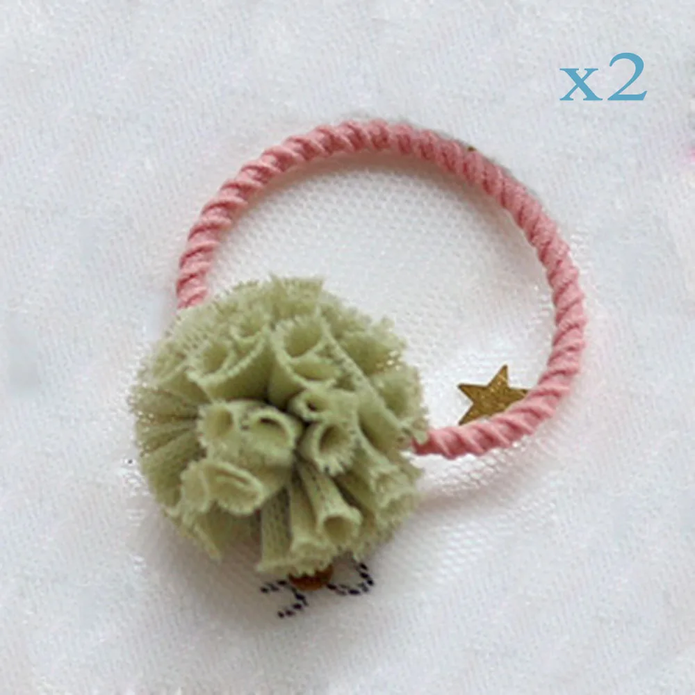 green 2pcs 2/4 шт., милые резинки для волос с помпонами для маленьких девочек, детские резинки для волос, головные уборы для детей, аксессуары для волос, подарок - Цвет: green 2pcs