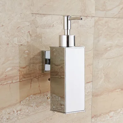 Liquid Soap Dispenser Hand Kitchen Sink Soap Container 304 Stainless Steel Gold Bathroom Shampoo Holder Wall Mounted Bottle - Color: square chrome