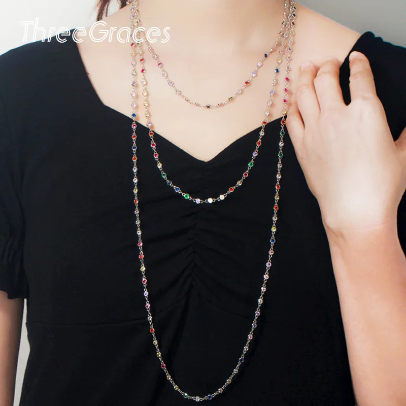 

Высококачественные круглые Чокеры ThreeGraces с радужным кубическим цирконием, длинная цепочка, ожерелье, женская вечеринка, модные ювелирные и...
