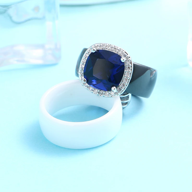 8 мм ширина керамические кольца с синим квадратным кристаллом свадебные