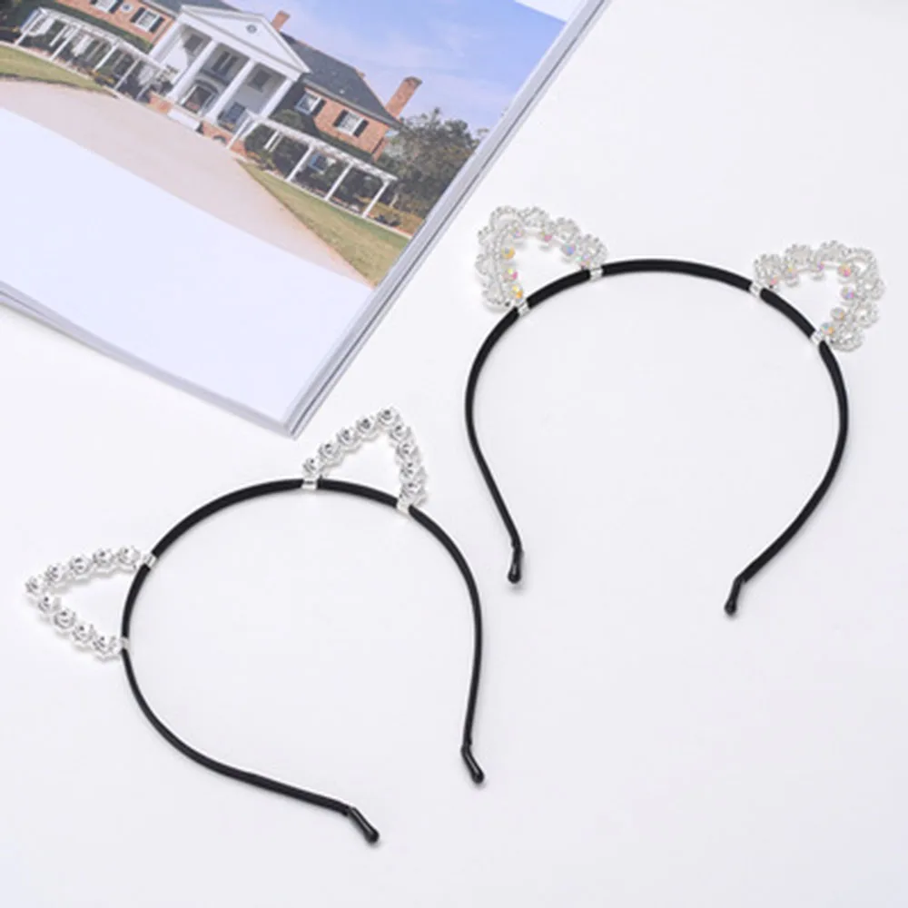 Женская повязка на голову с кошачьими ушками головной убор Хрустальная лента для