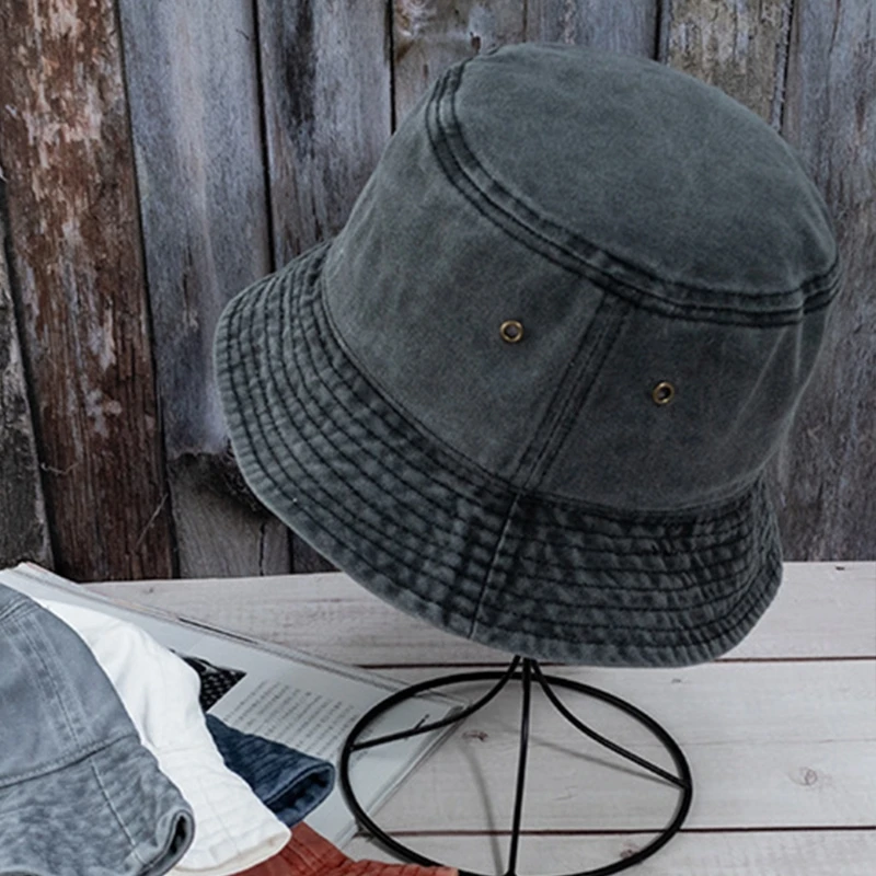 

Solid Color Bucket Hat Fisherman Cap Travel Sunhat Outdoor Panama for Men Women with Flat Top Head Cover for Hiking