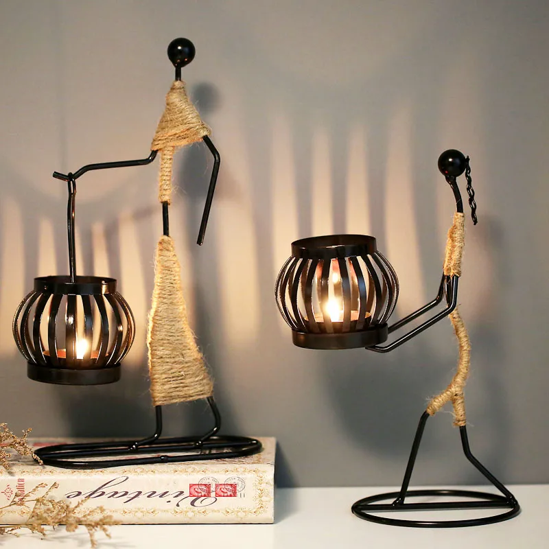 

Nordic Metal Candlestick Abstract Character Sculpture Candle Holder Decor Handmade Figurines Home Decoration Art Gift
