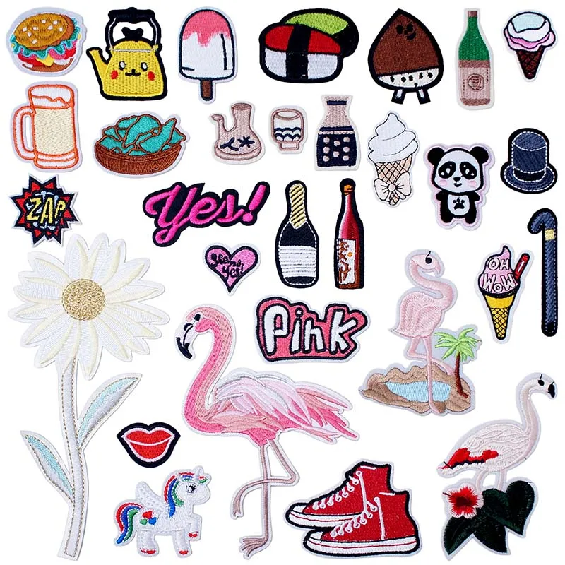 Цветок Птица мороженое пиво вышитые железные нашивки для одежды DIY полосатая