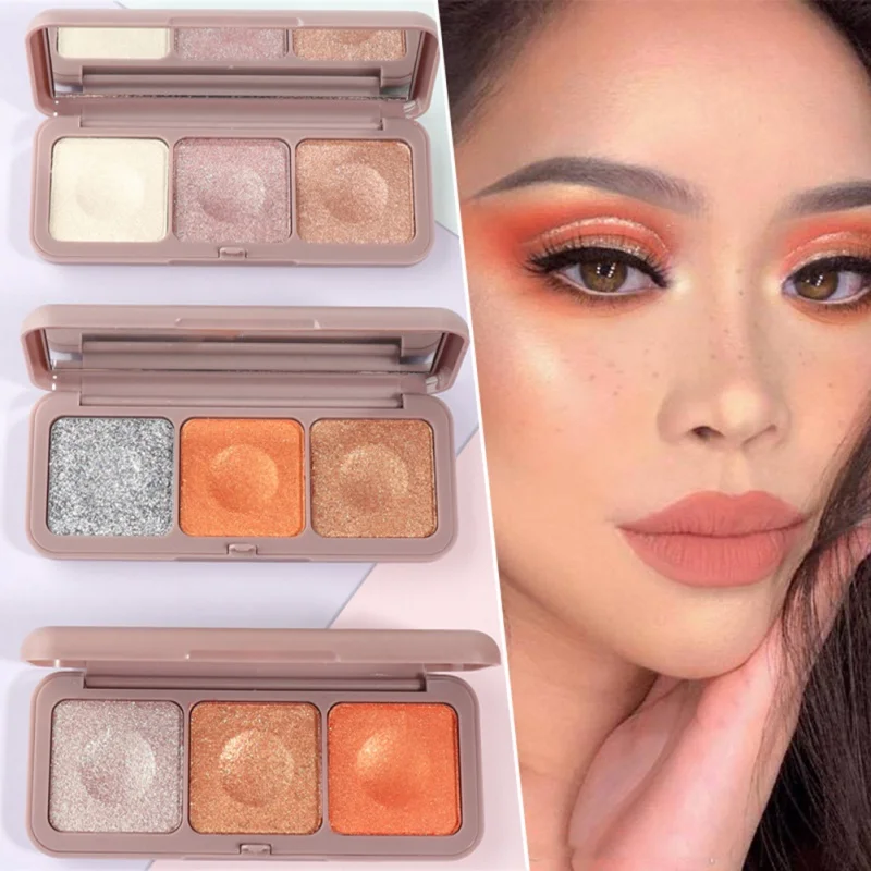 3 Color Glitter Eyeshadow Palette Holographic Shine Polarize Sparkling Pigment Metallic Cosmetics |