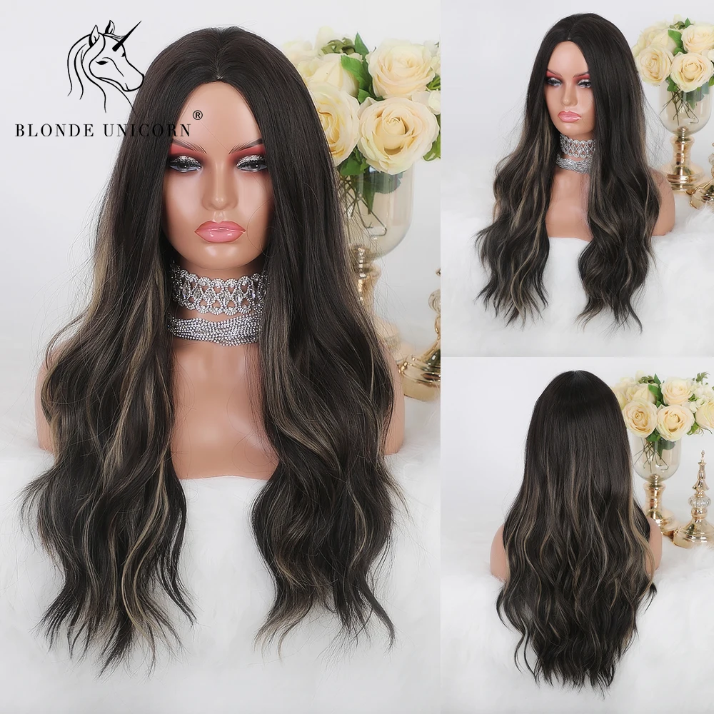 Длинные натуральные волнистые черные и коричневые блестящие синтетические