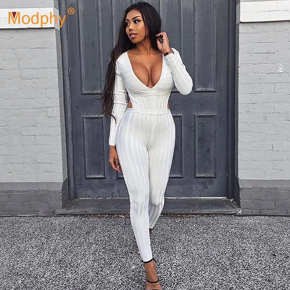 Сексуальный бандажный комбинезон с открытой спиной длинный Женский облегающий