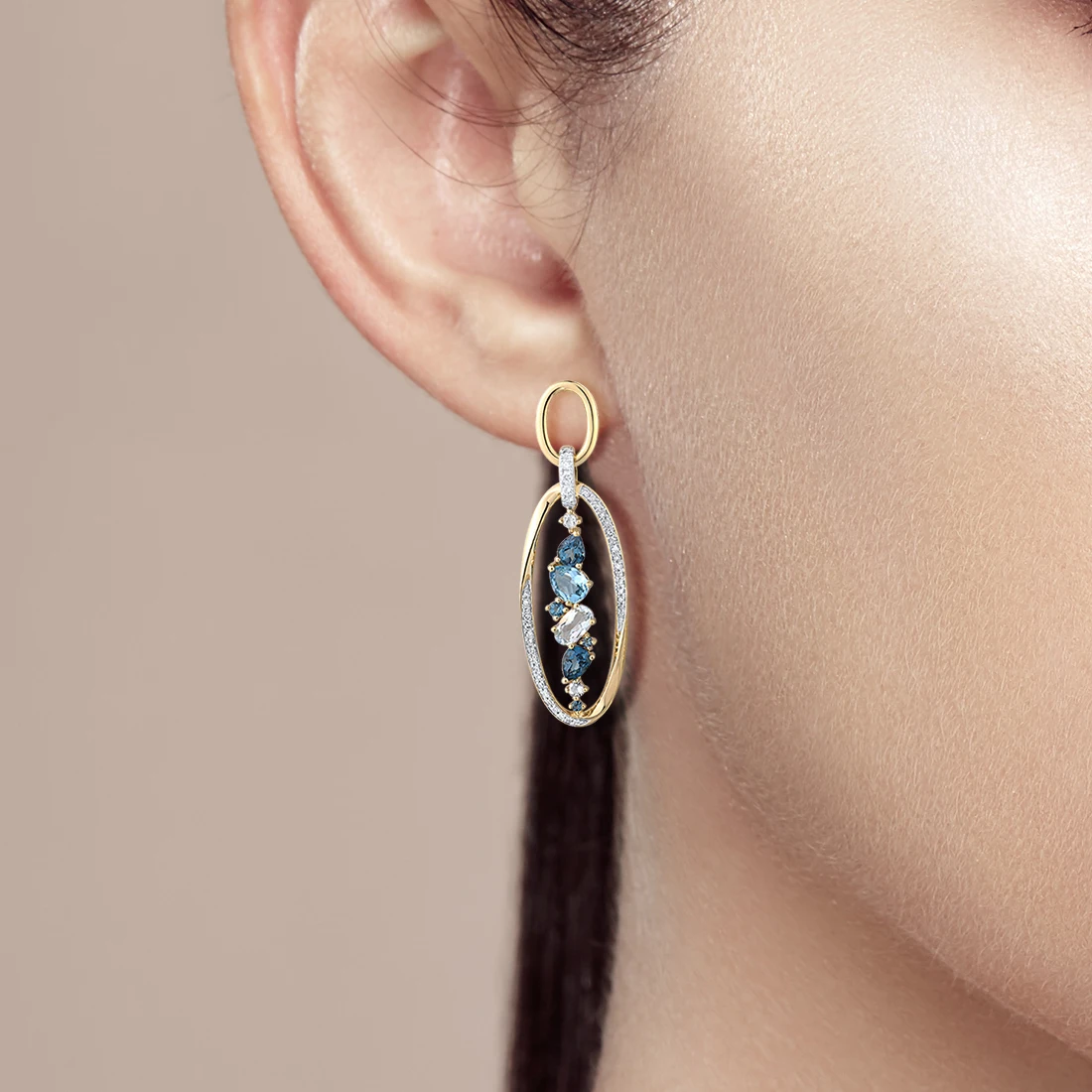 

VISTOSO Geniune 9K 375 Yellow Gold Earrings For Women Shiny Diamond Blue Topaz Peridot Dangling Earrings Wedding Fine Jewelry