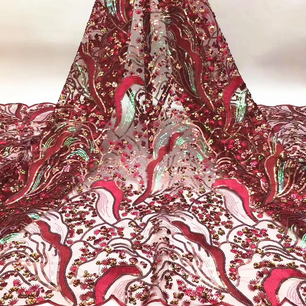 

African Nigerian Mesh Lace Fabric With sequence 2020 High Quality French Tulle Lace Fabric For Wedding Dresses New Arrival