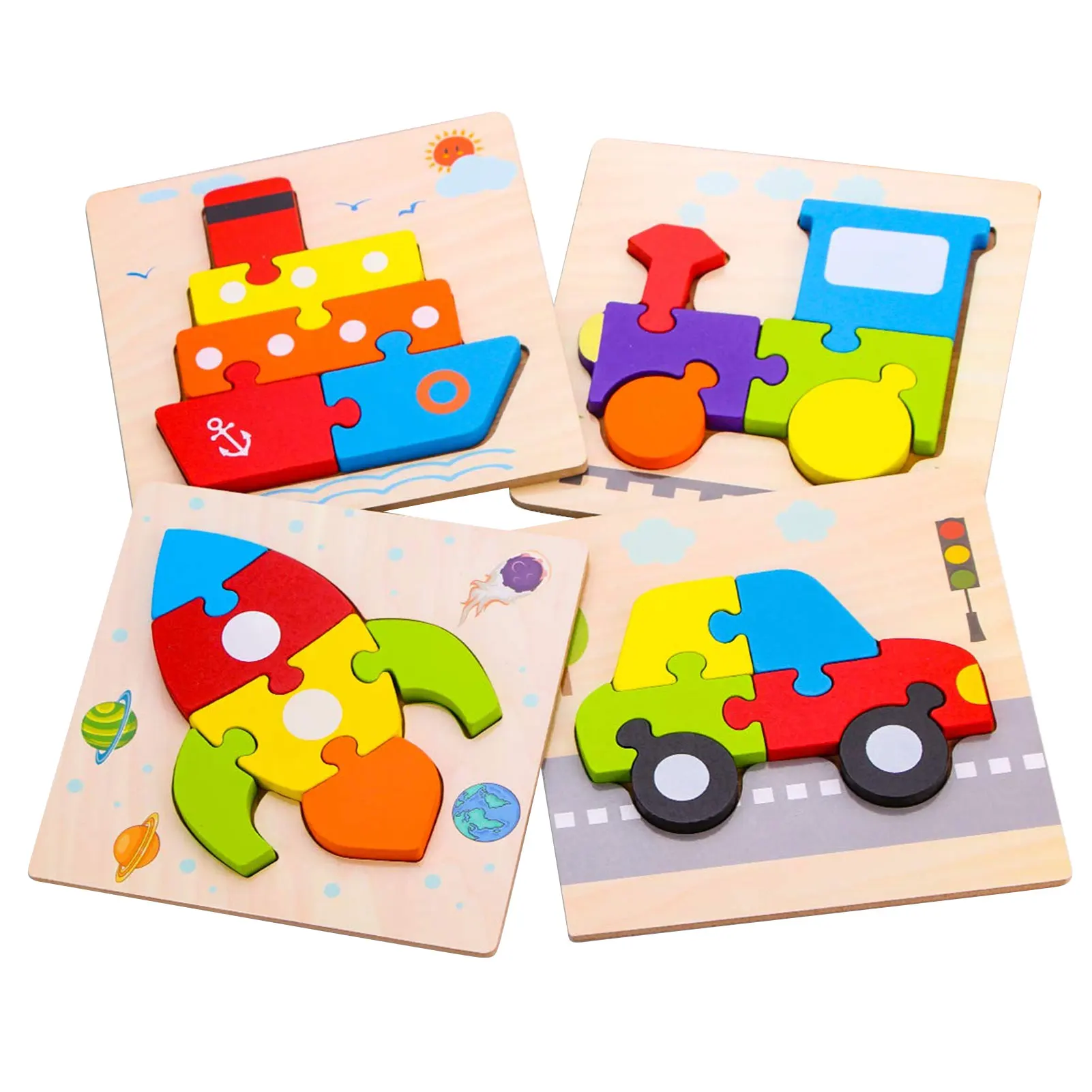

Kids Wooden Puzzle Montessori Toy Double-sided Car Animal Puzzle Shape Color Cognition Stacking Jigsaw Educational Toy