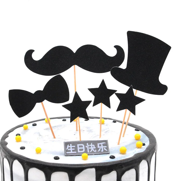 Черный Усы торт Topper Baby Shower дети взрослые подарки на день рождения украшения