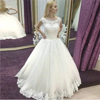 princess scoop neck lace appliques long wedding dresses sexy open back beads bridal gowns cap shoulder formal long vestidos